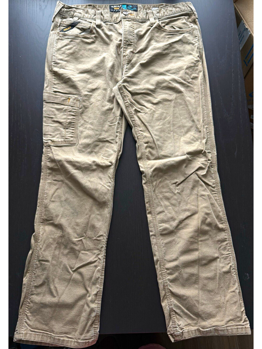 Ariat Rebar M7 Mens 36x32 Tan Canvas Work Pants Slim Straight Utility Carpenter